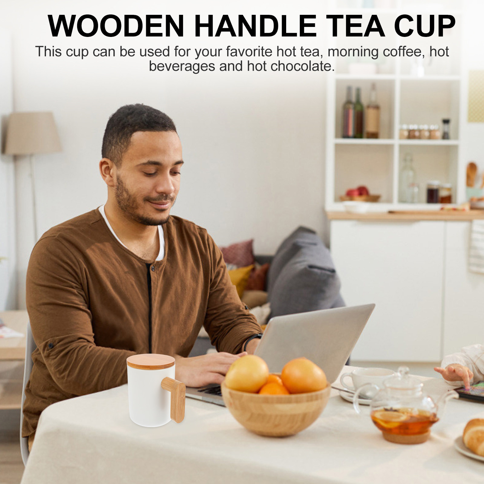 Coffee Tea For Garden - Ceramic Mug with Natural Wooden Handle