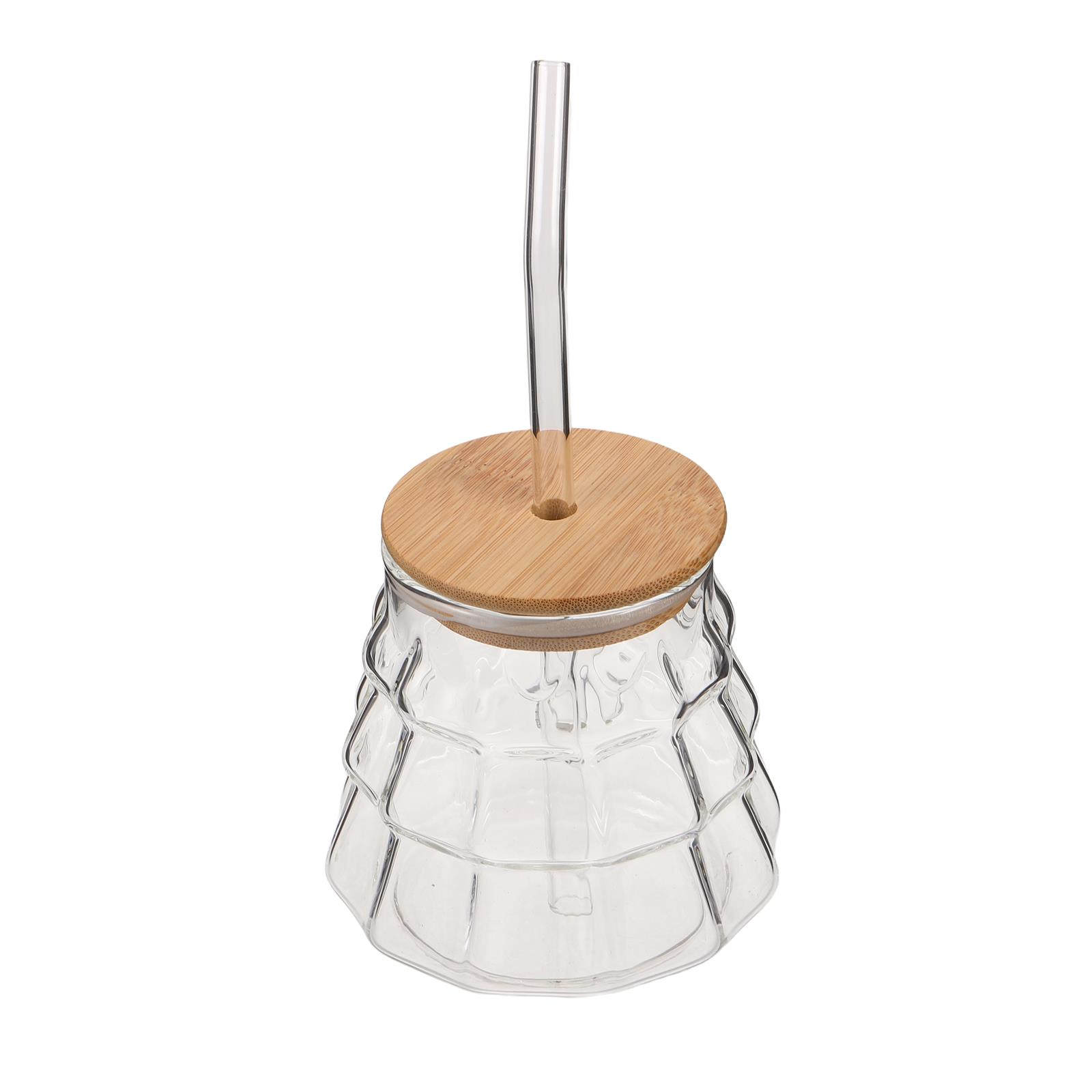 Coffee Tea Tumbler - Transparent Glass Milk Cup with Wooden