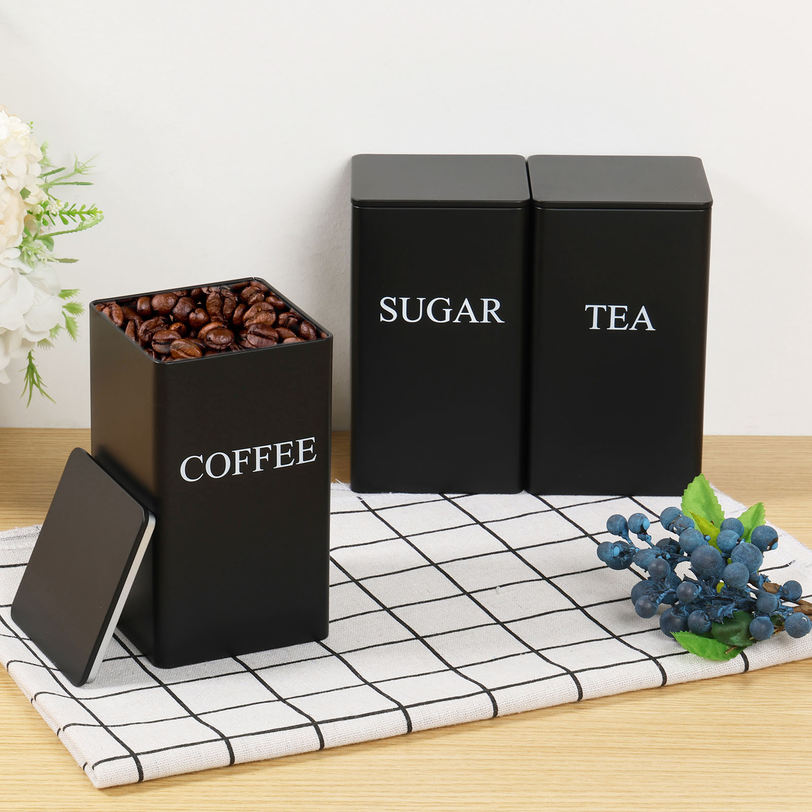 3Pcs Coffee Bean Storage Canis - Coffee Tea Sugar Canisters ulasan dan harga
