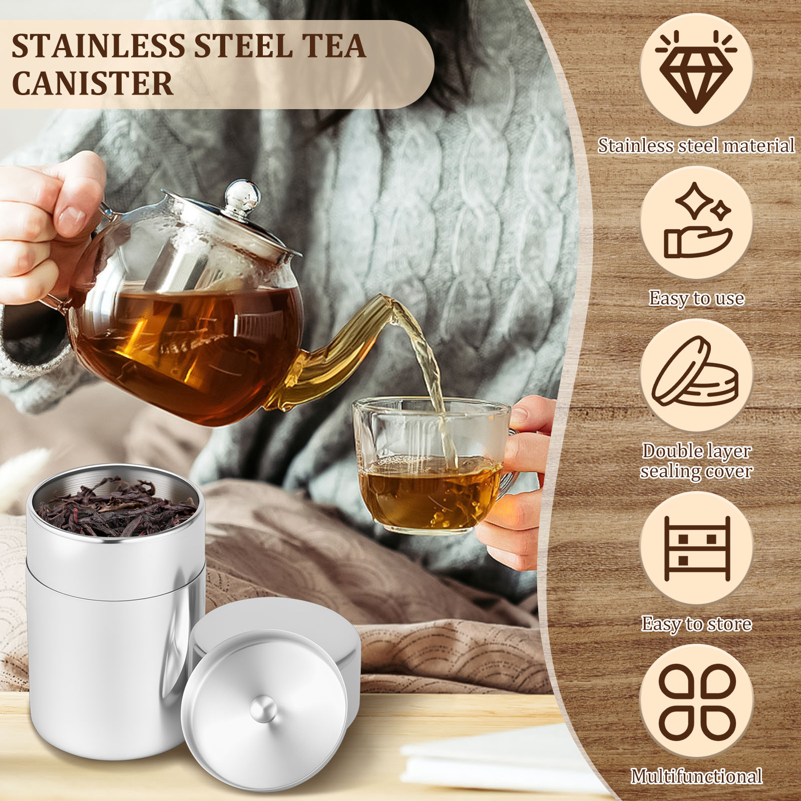 Stainless Steel Tea Leaf Tins  - Coffee Tea Sugar Canisters ulasan dan harga